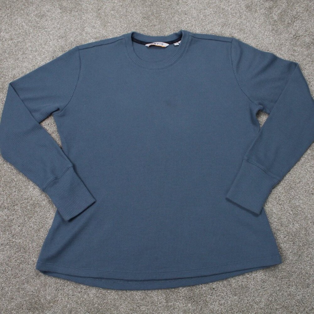 Orvis Shirt Mens‎ Large Blue Waffle Knit Cotton/Polyester Long Sleeve Pullover